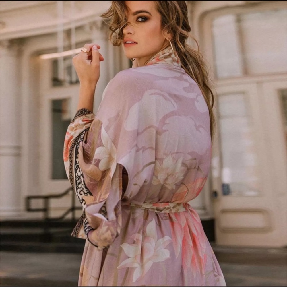 Gypsy Bohemian Kimono Duster In Mauve Pelican - Picture 7 of 11